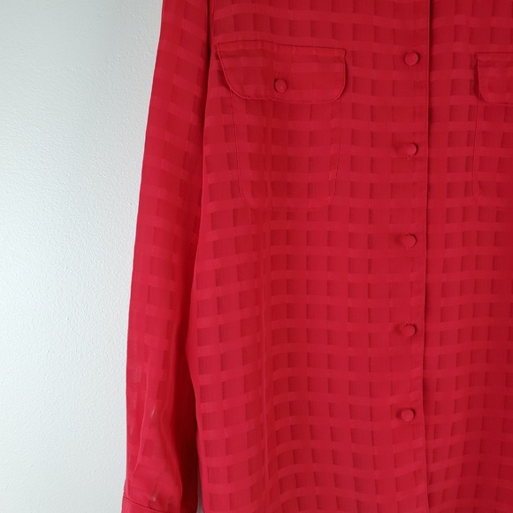LIZ BAKER Red Blouse button-down Size 16 Sheer - Picture 5 of 7